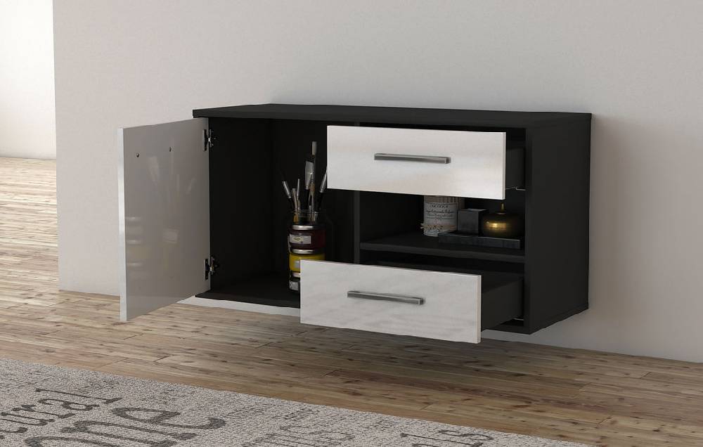 Stil Zeit Möbel Lowboard Charlotte, Grau, hängend mit Griffen (92x49x35cm) Exklusive Angebote