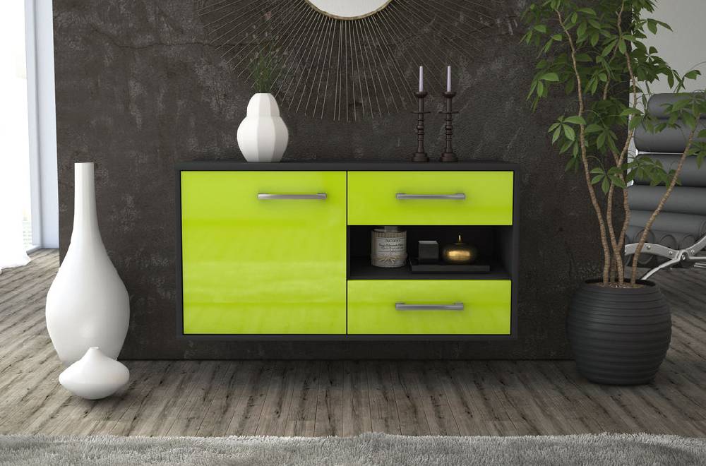 Stil Zeit Möbel Lowboard Charlotte, Gruen, hängend mit Griffen (92x49x35cm) Blitzangebot
