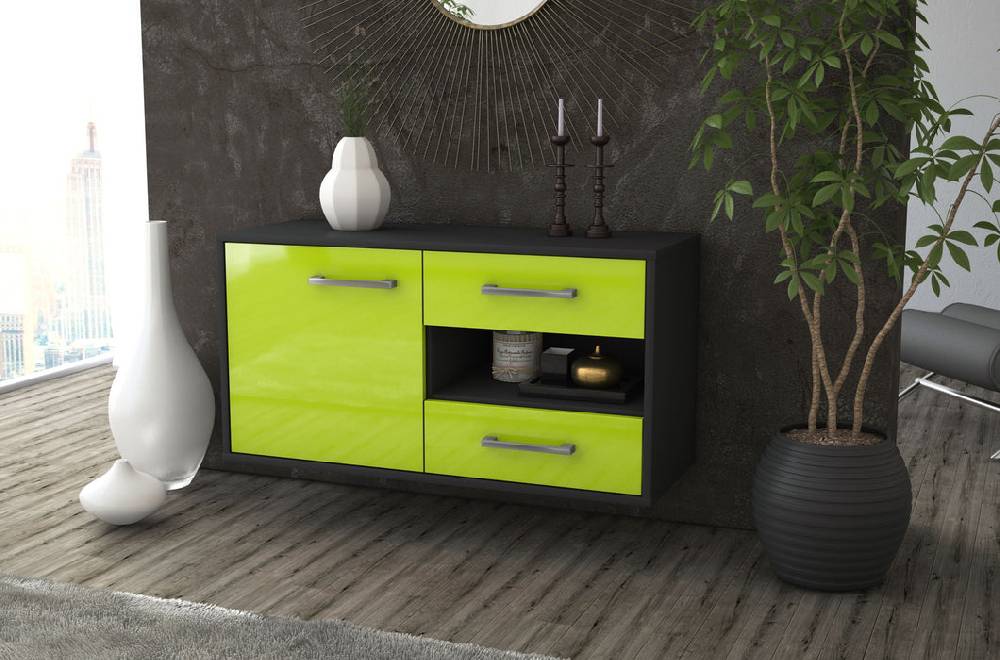 Stil Zeit Möbel Lowboard Charlotte, Gruen, hängend mit Griffen (92x49x35cm) Blitzangebot