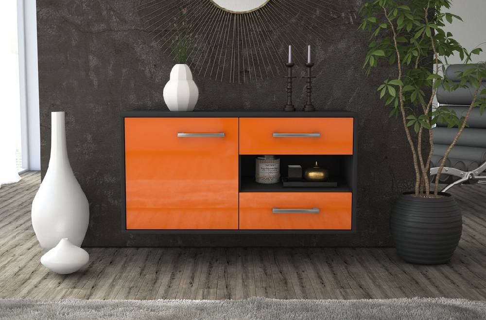 Stil Zeit Möbel Lowboard Charlotte, Orange, hängend mit Griffen (92x49x35cm) Bestseller