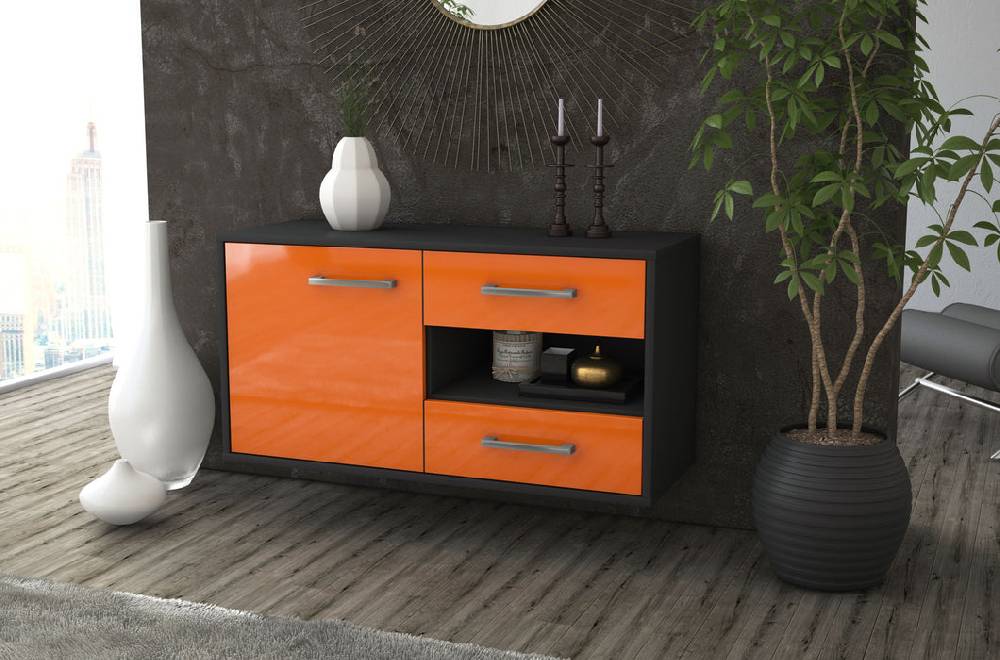 Stil Zeit Möbel Lowboard Charlotte, Orange, hängend mit Griffen (92x49x35cm) Bestseller