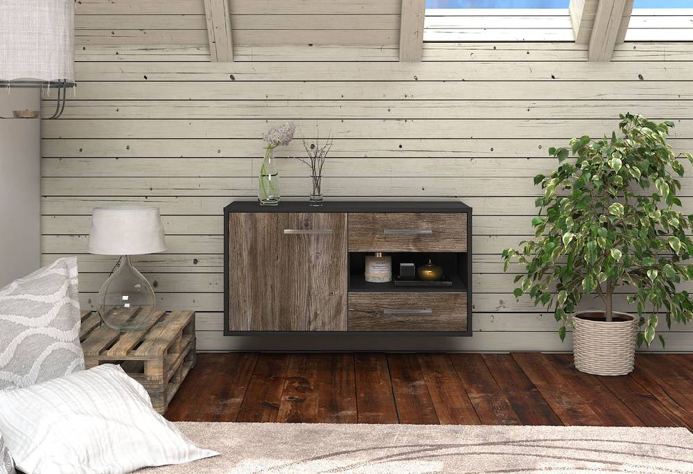 Stil Zeit Möbel Lowboard Charlotte, Treibholz, hängend mit Griffen (92x49x35cm) Saisonale Angebote