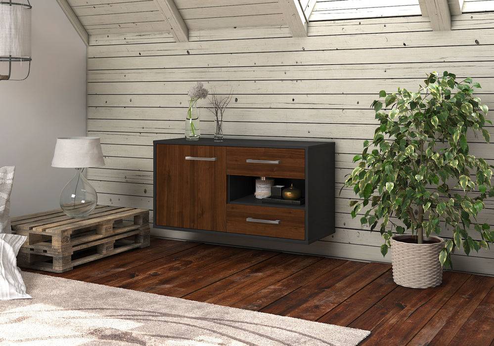Stil Zeit Möbel Lowboard Charlotte, Walnuss, hängend mit Griffen (92x49x35cm) Tägliche Deals
