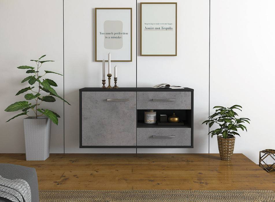 Stil Zeit Möbel Lowboard Charlotte, Beton, hängend mit Griffen (92x49x35cm) Riesige Ersparnisse