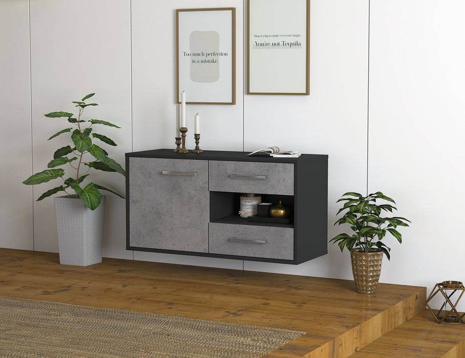 Stil Zeit Möbel Lowboard Charlotte, Beton, hängend mit Griffen (92x49x35cm) Riesige Ersparnisse