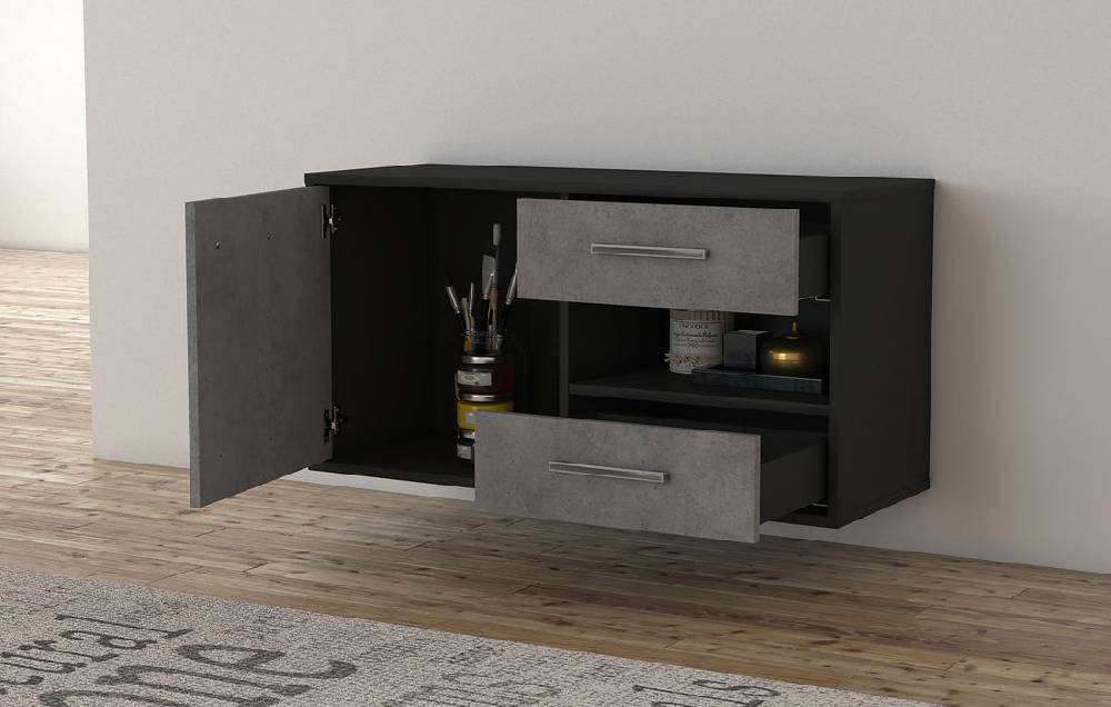 Stil Zeit Möbel Lowboard Charlotte, Beton, hängend mit Griffen (92x49x35cm) Riesige Ersparnisse