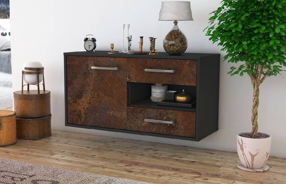Stil Zeit Möbel Lowboard Charlotte, Rost, hängend mit Griffen (92x49x35cm) VIP-Rabatte