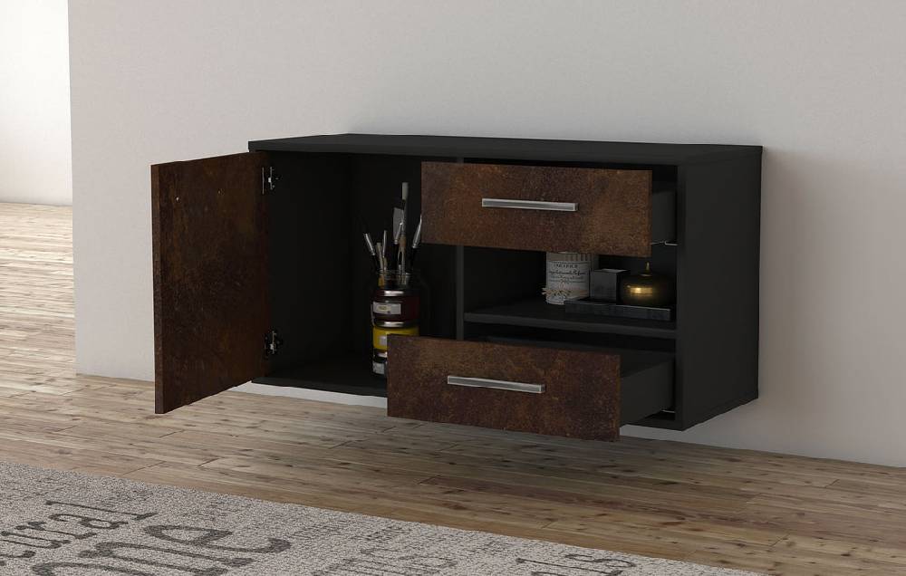 Stil Zeit Möbel Lowboard Charlotte, Rost, hängend mit Griffen (92x49x35cm) VIP-Rabatte