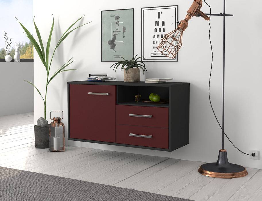 Stil Zeit Möbel Lowboard Memphis, Bordeaux, hängend mit Griffen (92x49x35cm) Tiefpreis