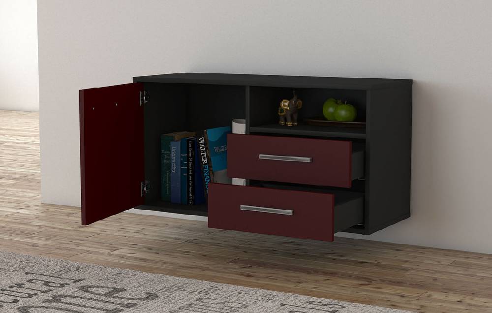 Stil Zeit Möbel Lowboard Memphis, Bordeaux, hängend mit Griffen (92x49x35cm) Tiefpreis