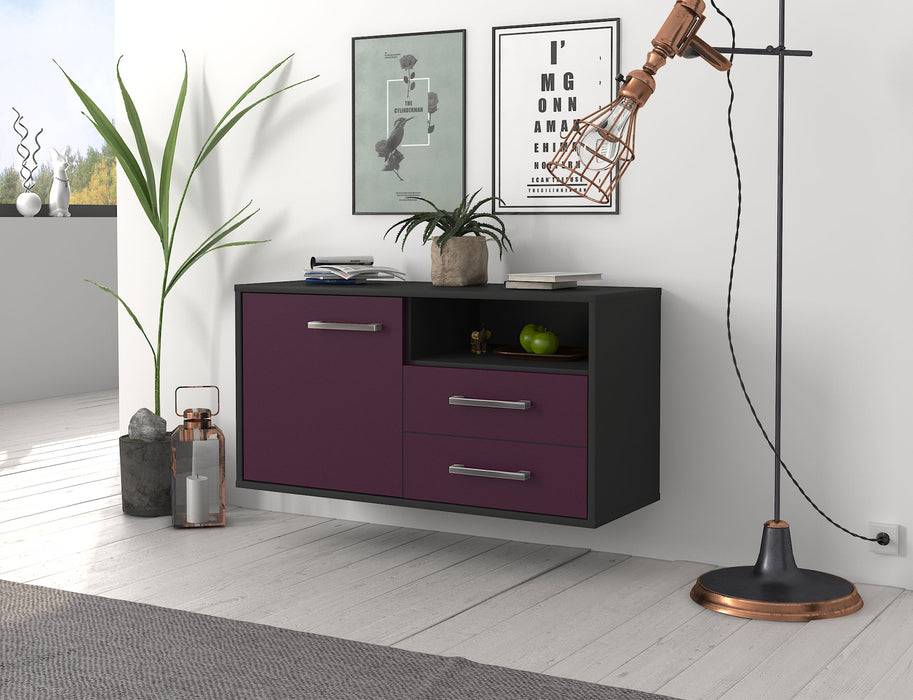 Stil Zeit Möbel Lowboard Memphis, Lila, hängend mit Griffen (92x49x35cm) Super Sparpreis