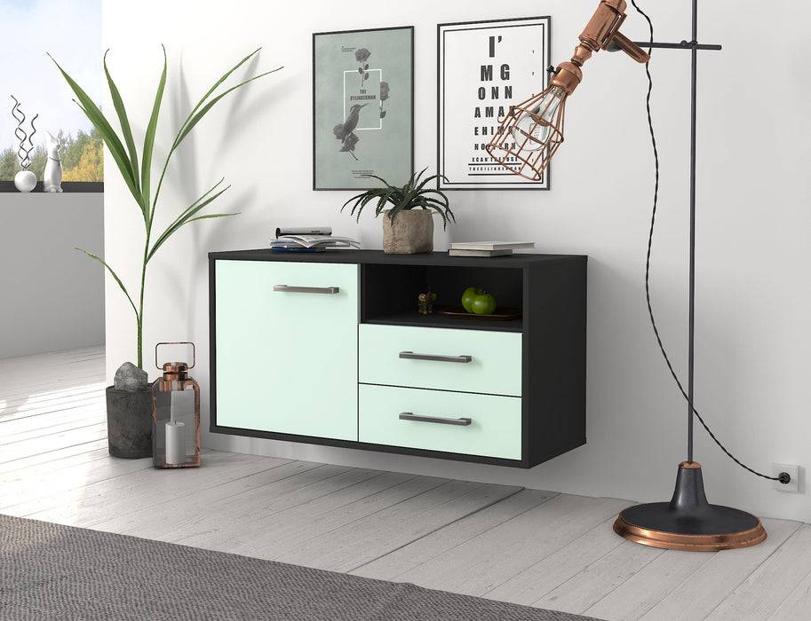 Stil Zeit Möbel Lowboard Memphis, Mint, hängend mit Griffen (92x49x35cm) Kostenlose Rückgabe