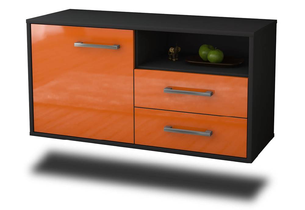 Stil Zeit Möbel Lowboard Memphis, Orange, hängend mit Griffen (92x49x35cm)