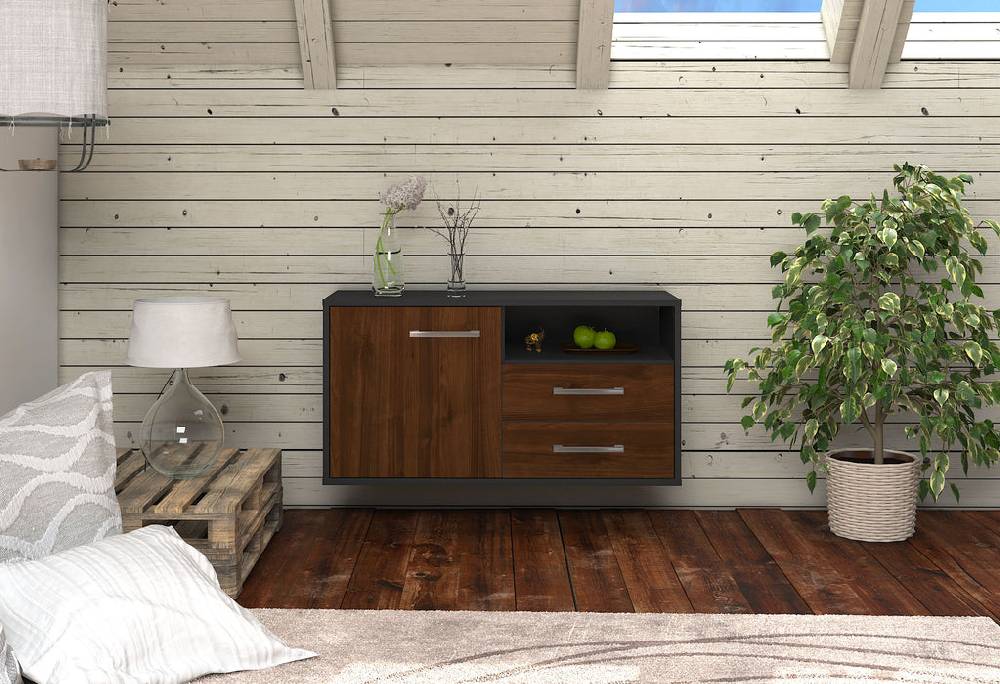 Stil Zeit Möbel Lowboard Memphis, Walnuss, hängend mit Griffen (92x49x35cm) Bis zu 60% Rabatt