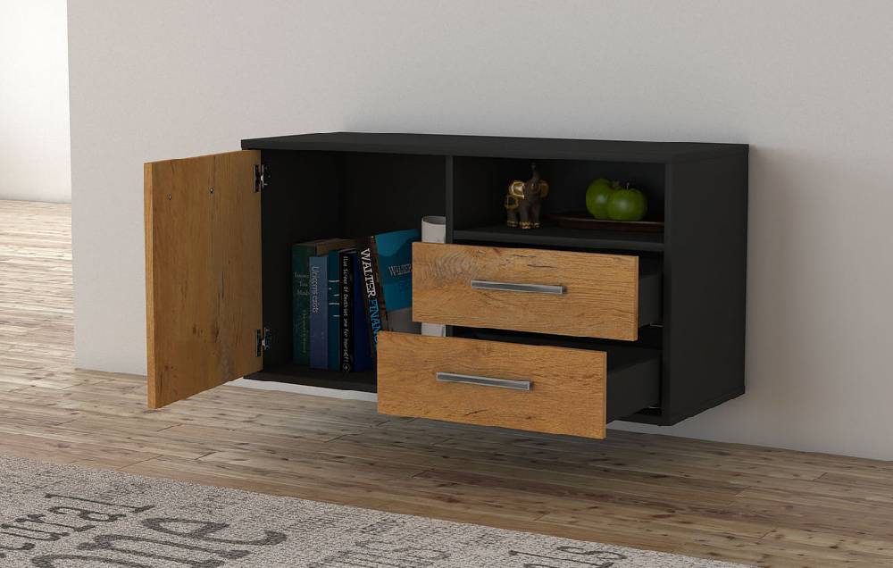 Stil Zeit Möbel Lowboard Memphis, Walnuss, hängend mit Griffen (92x49x35cm) Bis zu 60% Rabatt