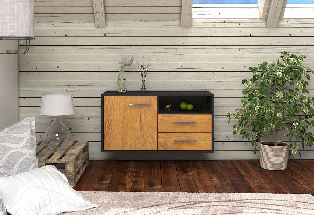 Stil Zeit Möbel Lowboard Memphis, Eiche, hängend mit Griffen (92x49x35cm) Bis zu 65% Rabatt