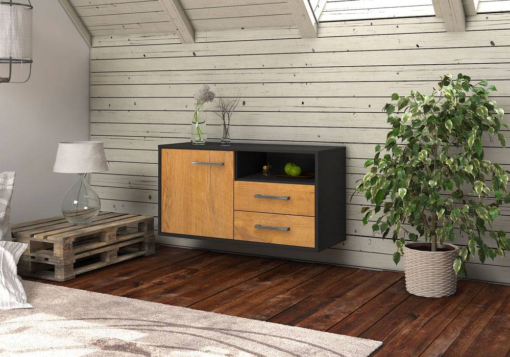 Stil Zeit Möbel Lowboard Memphis, Eiche, hängend mit Griffen (92x49x35cm) Bis zu 65% Rabatt
