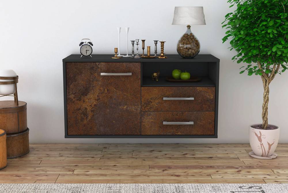 Stil Zeit Möbel Lowboard Memphis, Rost, hängend mit Griffen (92x49x35cm) Vierteljährliche Förderung