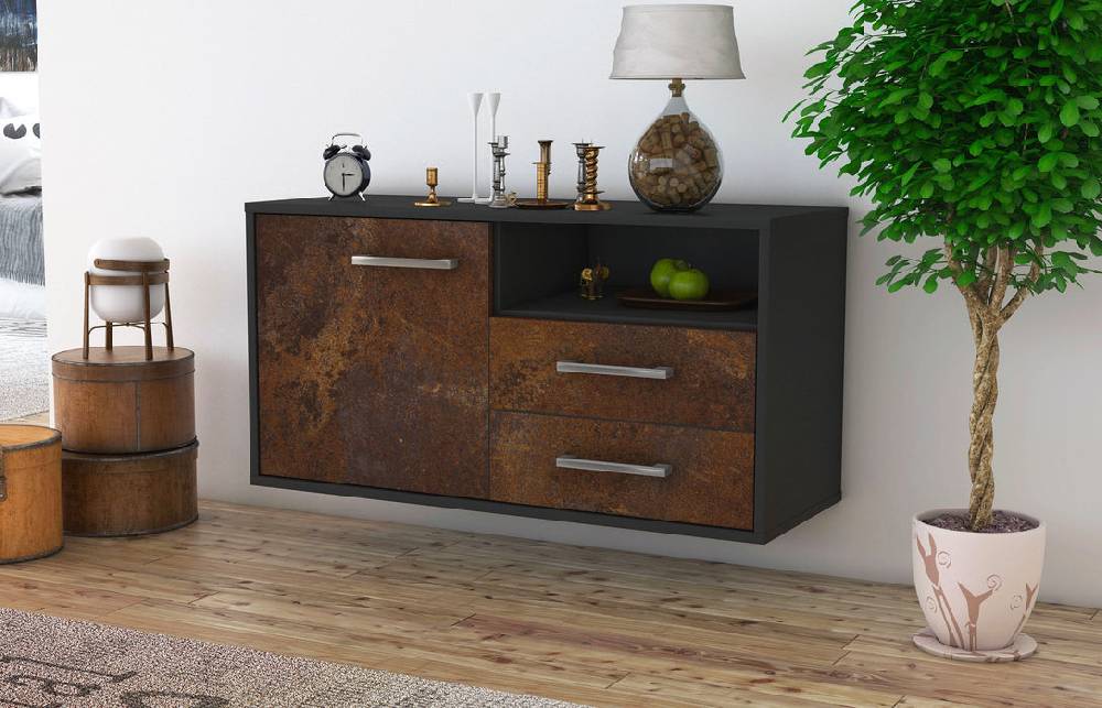 Stil Zeit Möbel Lowboard Memphis, Rost, hängend mit Griffen (92x49x35cm) Vierteljährliche Förderung