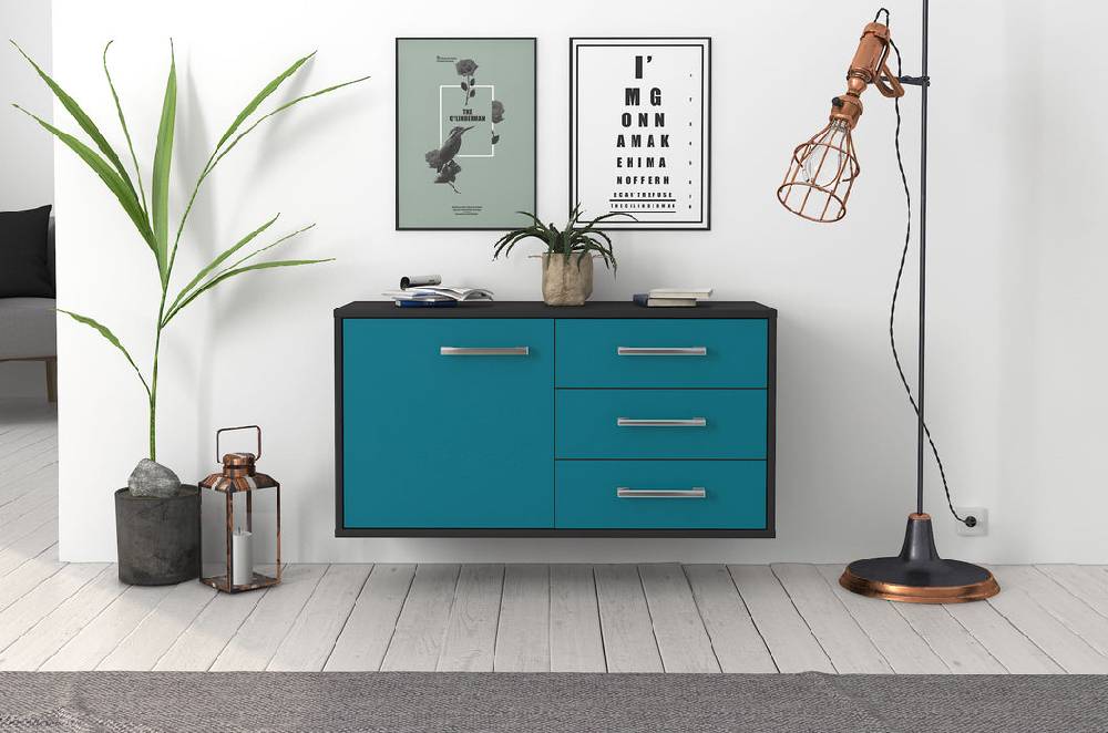 Stil Zeit Möbel Lowboard Fort Worth, Tuerkis, hängend mit Griffen (92x49x35cm) Bis zu 55% Rabatt