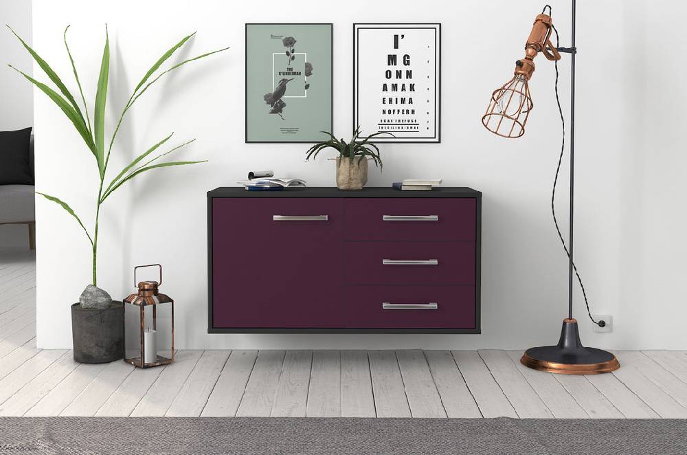 Stil Zeit Möbel Lowboard Fort Worth, Lila, hängend mit Griffen (92x49x35cm) Discount Store für neue Produkte