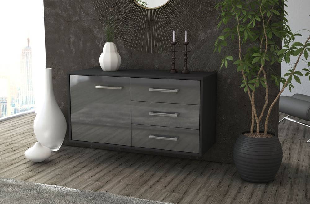 Stil Zeit Möbel Lowboard Fort Worth, Grau, hängend mit Griffen (92x49x35cm) Riesige Rabatte
