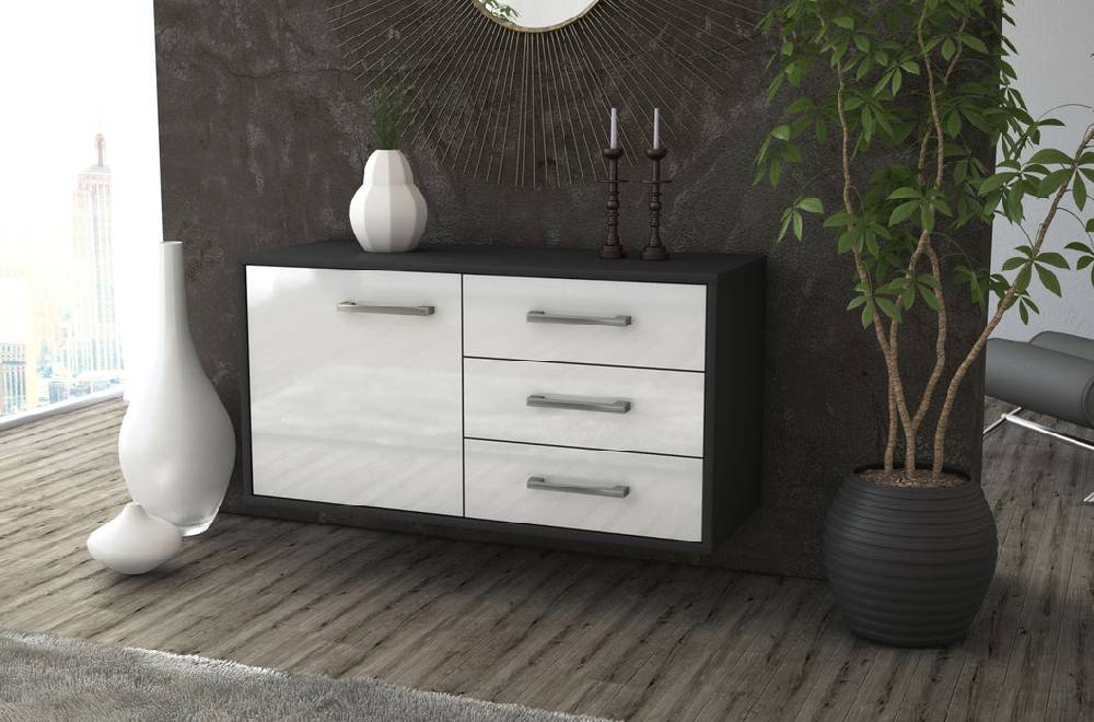 Stil Zeit Möbel Lowboard Fort Worth, Weiß, hängend mit Griffen (92x49x35cm) Clearance-Verkauf
