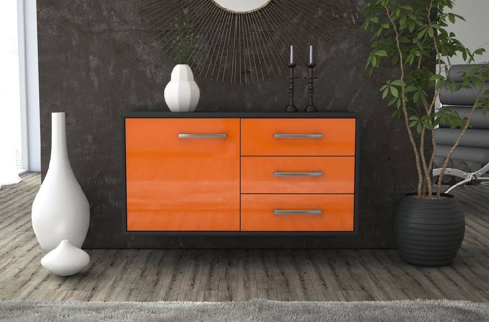 Stil Zeit Möbel Lowboard Fort Worth, Orange, hängend mit Griffen (92x49x35cm) Fabrikladen