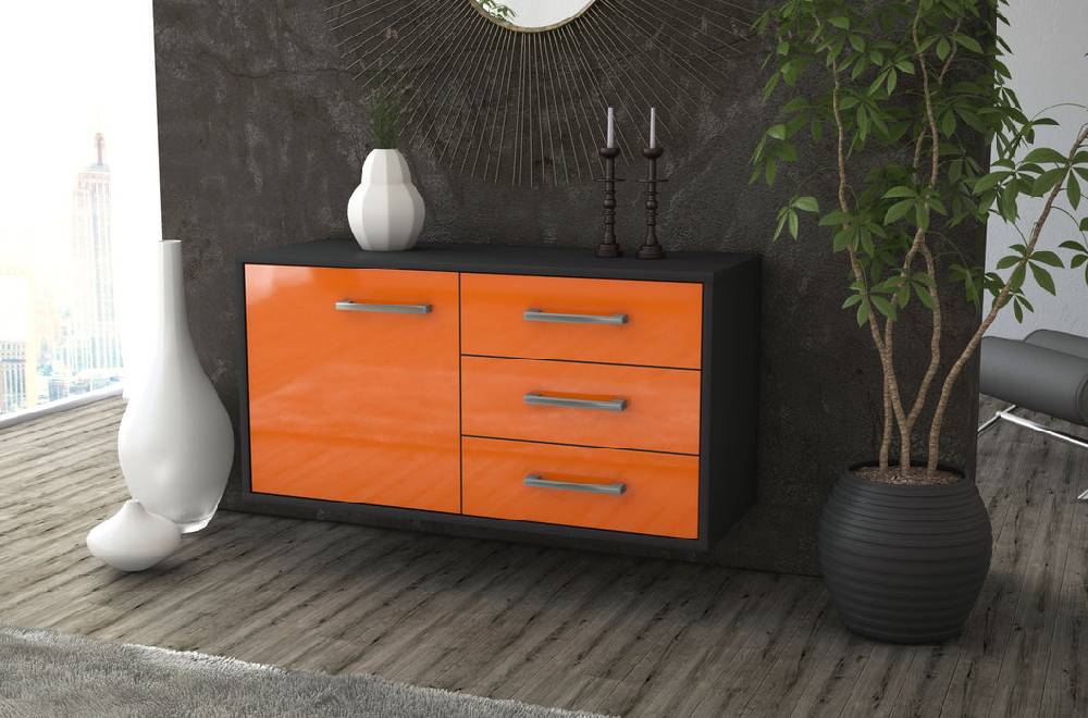 Stil Zeit Möbel Lowboard Fort Worth, Orange, hängend mit Griffen (92x49x35cm) Fabrikladen