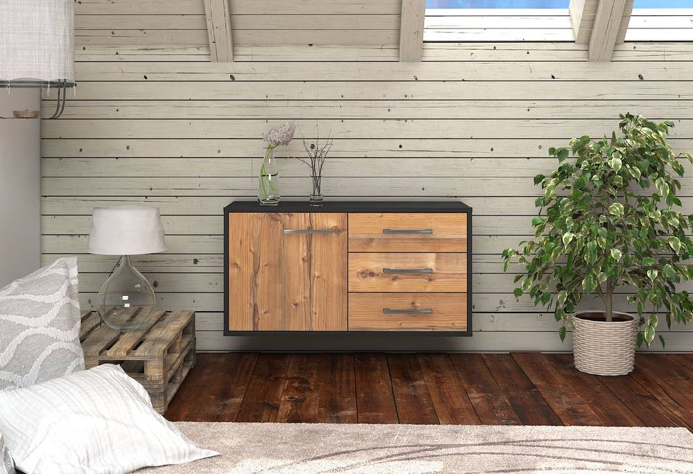 Stil Zeit Möbel Lowboard Fort Worth, Pinie, hängend mit Griffen (92x49x35cm) Black Friday Preise