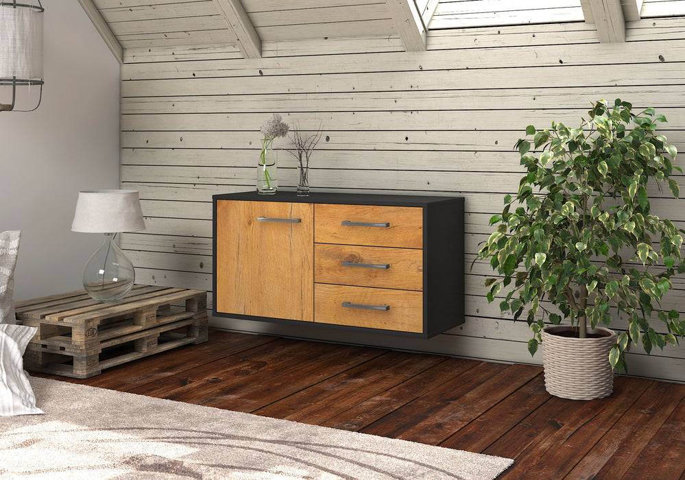 Stil Zeit Möbel Lowboard Fort Worth, Eiche, hängend mit Griffen (92x49x35cm) zollfrei