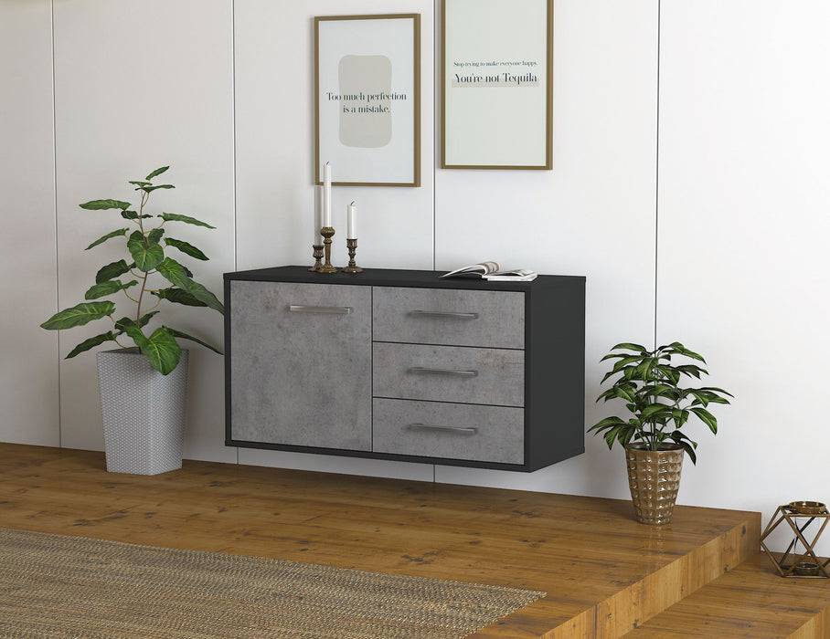 Stil Zeit Möbel Lowboard Fort Worth, Beton, hängend mit Griffen (92x49x35cm) 50% Rabatt für begrenzte Zeit