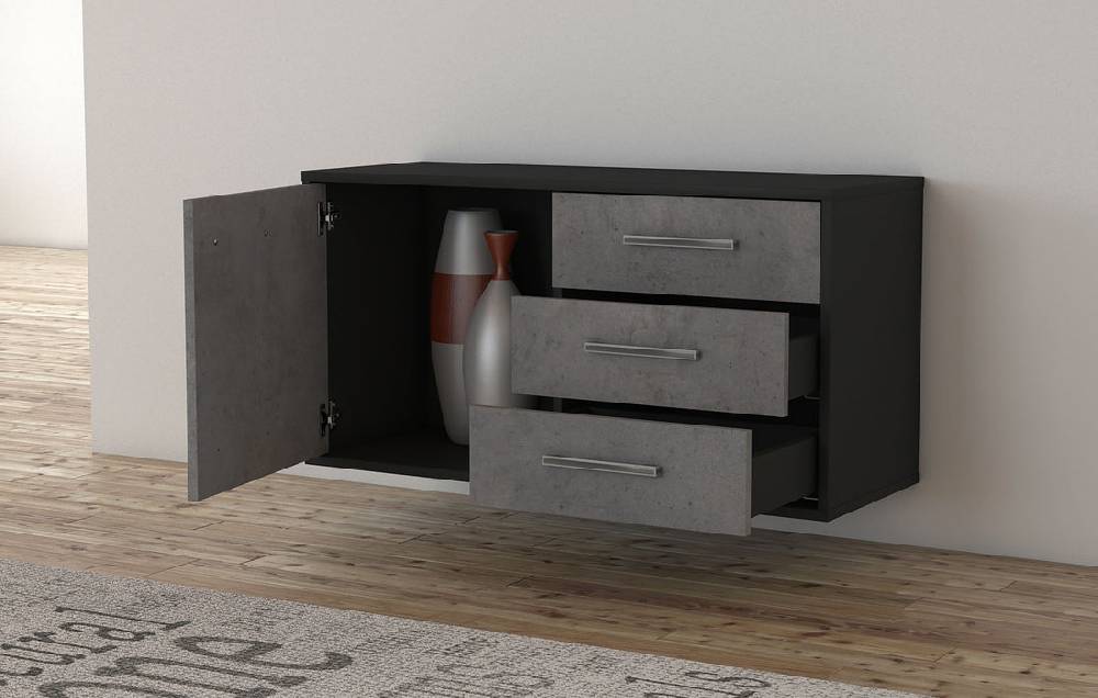 Stil Zeit Möbel Lowboard Fort Worth, Beton, hängend mit Griffen (92x49x35cm) 50% Rabatt für begrenzte Zeit