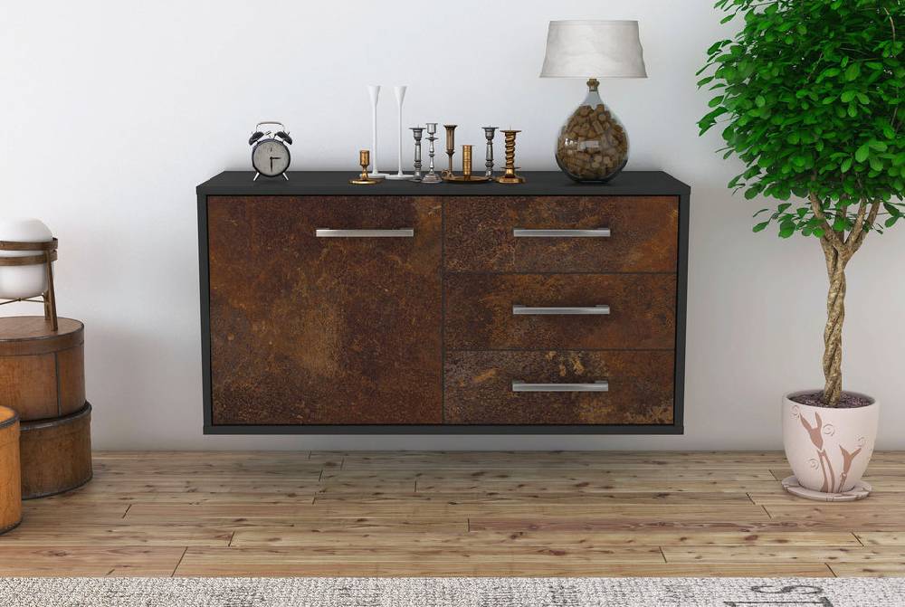 Stil Zeit Möbel Lowboard Fort Worth, Rost, hängend mit Griffen (92x49x35cm) Rabatte dieses Monats