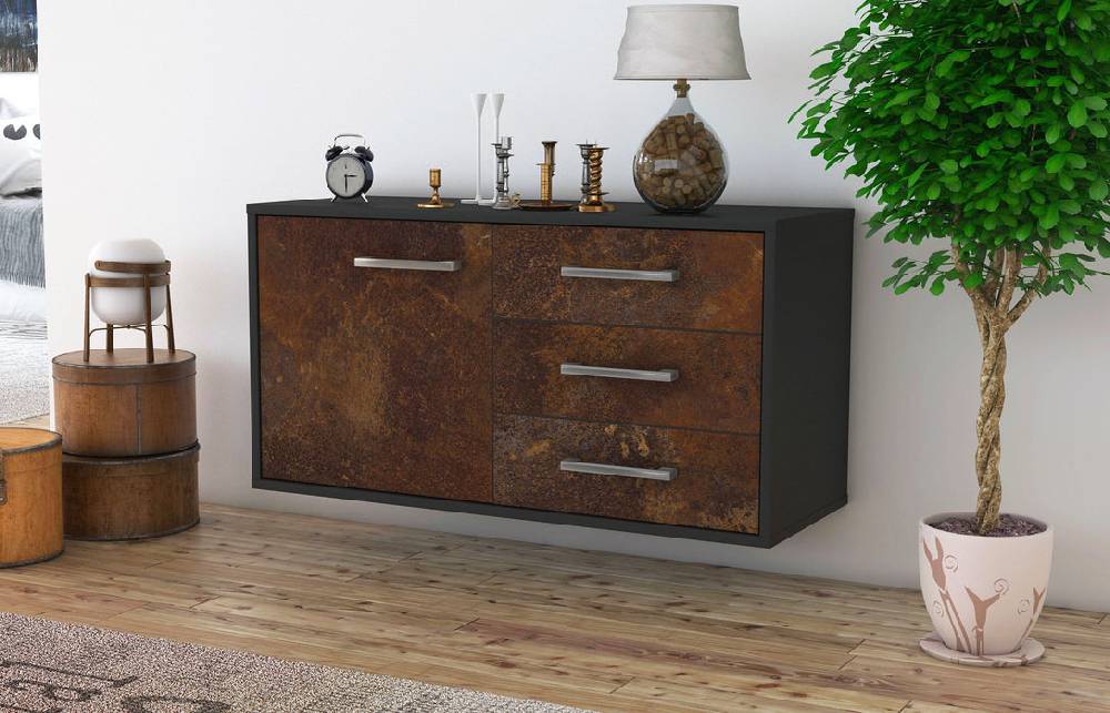 Stil Zeit Möbel Lowboard Fort Worth, Rost, hängend mit Griffen (92x49x35cm) Rabatte dieses Monats