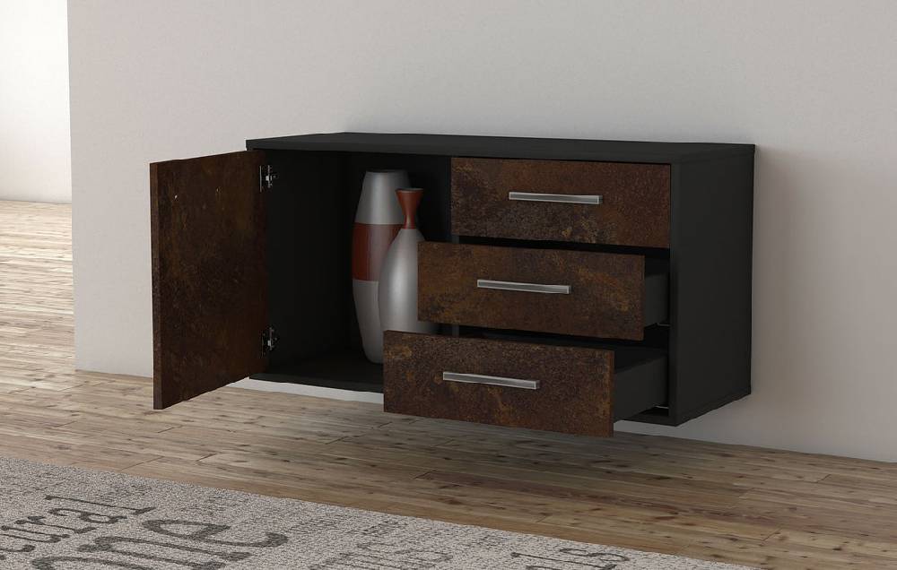 Stil Zeit Möbel Lowboard Fort Worth, Rost, hängend mit Griffen (92x49x35cm) Rabatte dieses Monats