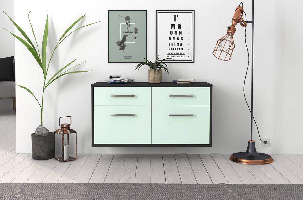 Stil Zeit Möbel Lowboard Austin, Mint, hängend mit Griffen (92x49x35cm) Auslauf