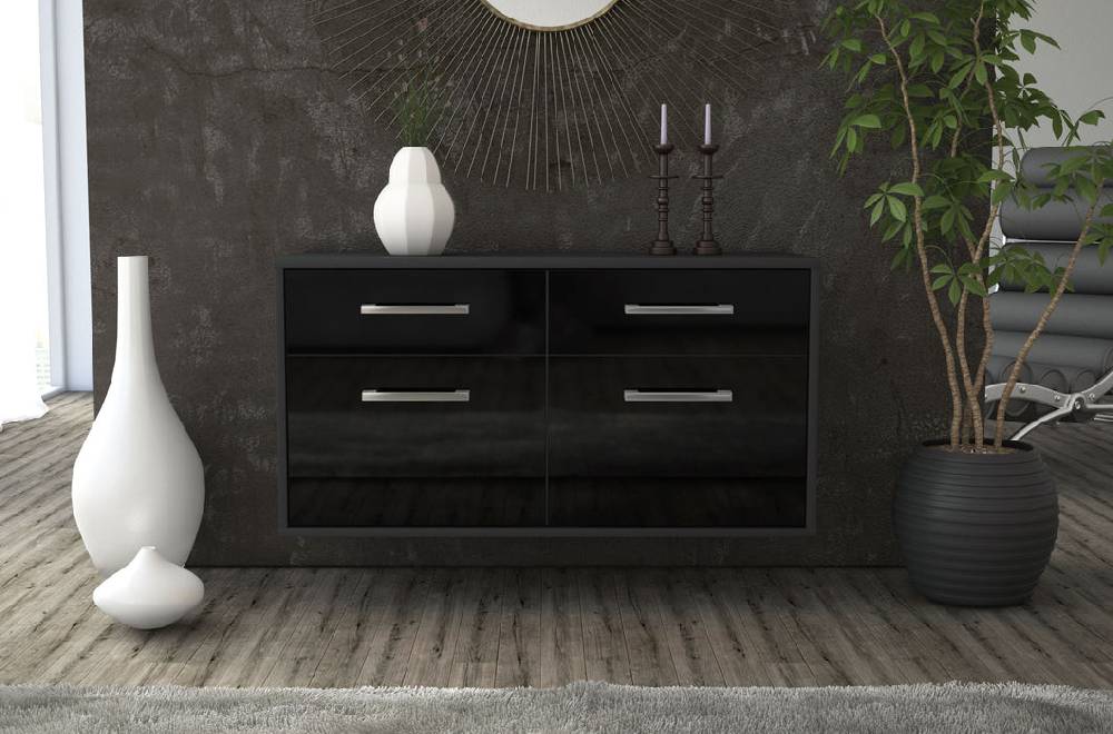 Stil Zeit Möbel Lowboard Austin, Schwarz, hängend mit Griffen (92x49x35cm) im Angebot