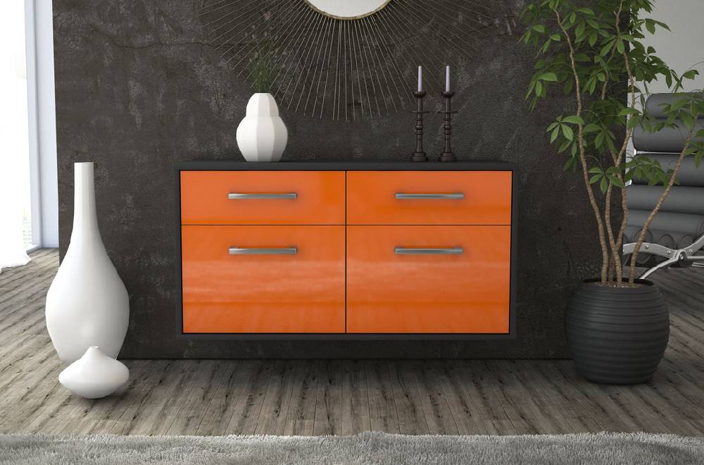 Stil Zeit Möbel Lowboard Austin, Orange, hängend mit Griffen (92x49x35cm) Schlussverkauf