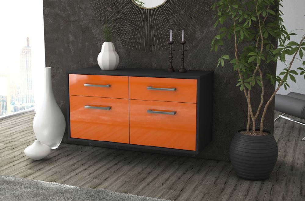 Stil Zeit Möbel Lowboard Austin, Orange, hängend mit Griffen (92x49x35cm) Schlussverkauf