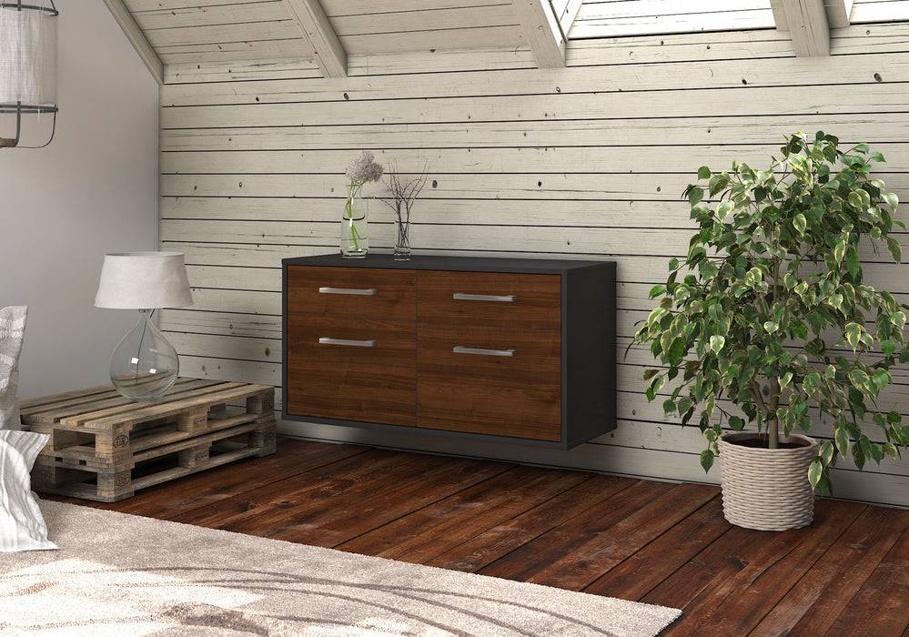 Stil Zeit Möbel Lowboard Austin, Walnuss, hängend mit Griffen (92x49x35cm) Blitzverkäufe