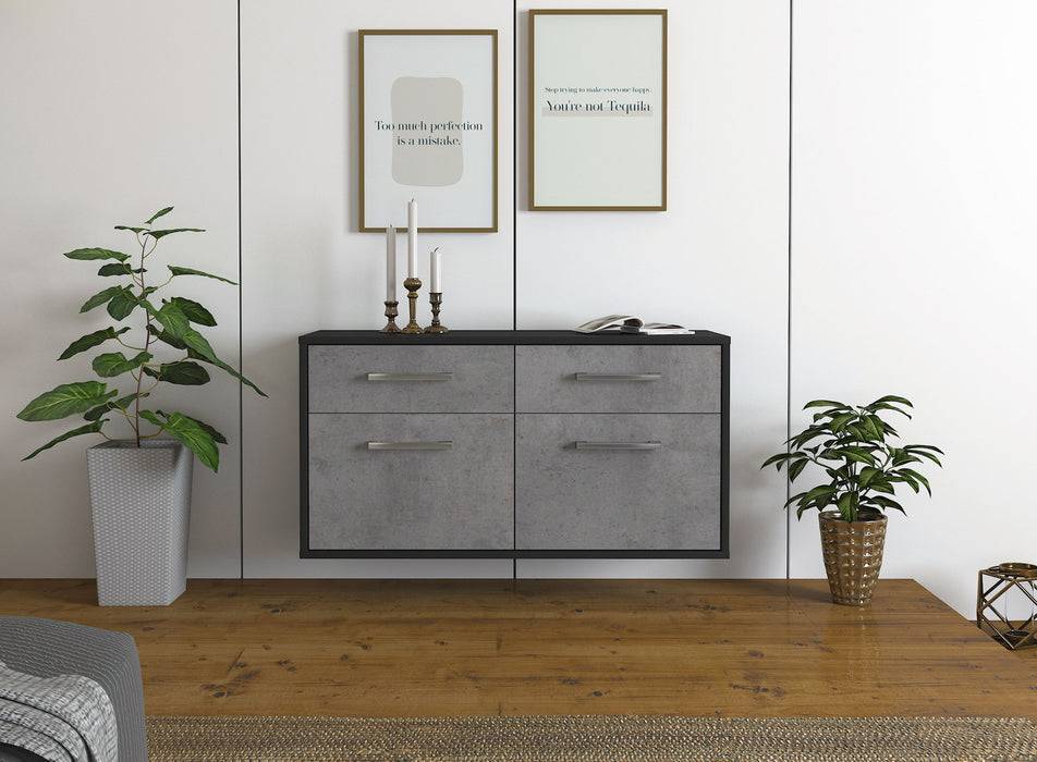 Stil Zeit Möbel Lowboard Austin, Beton, hängend mit Griffen (92x49x35cm) Limitierter Zeitrabatt