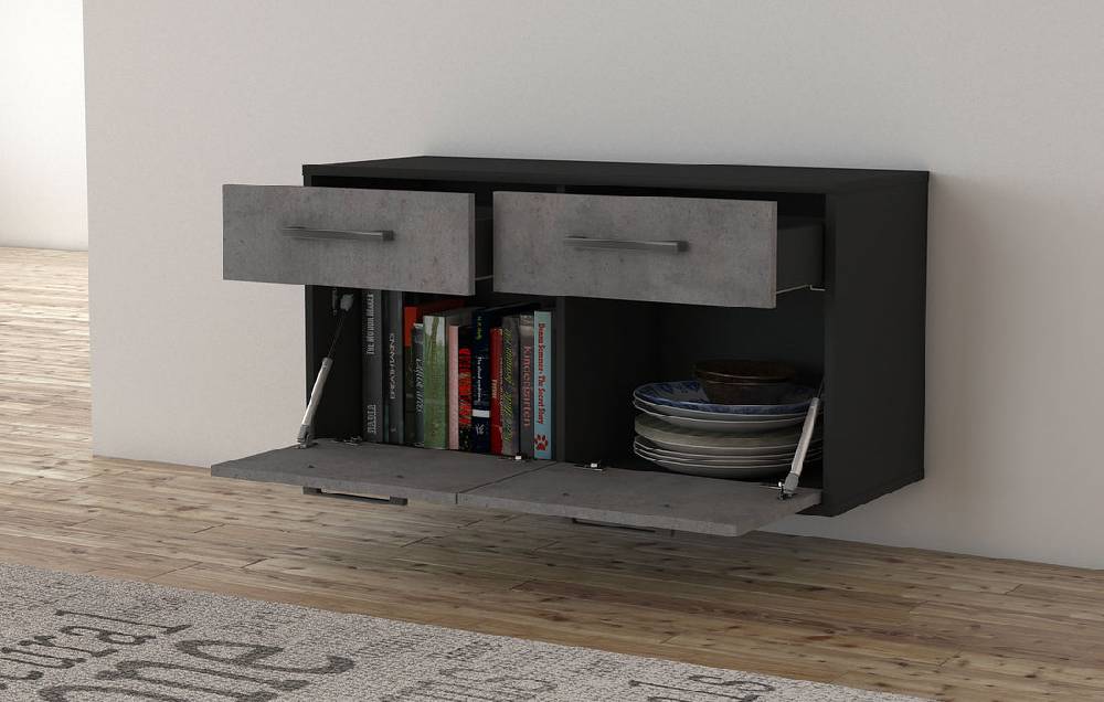 Stil Zeit Möbel Lowboard Austin, Beton, hängend mit Griffen (92x49x35cm) Limitierter Zeitrabatt