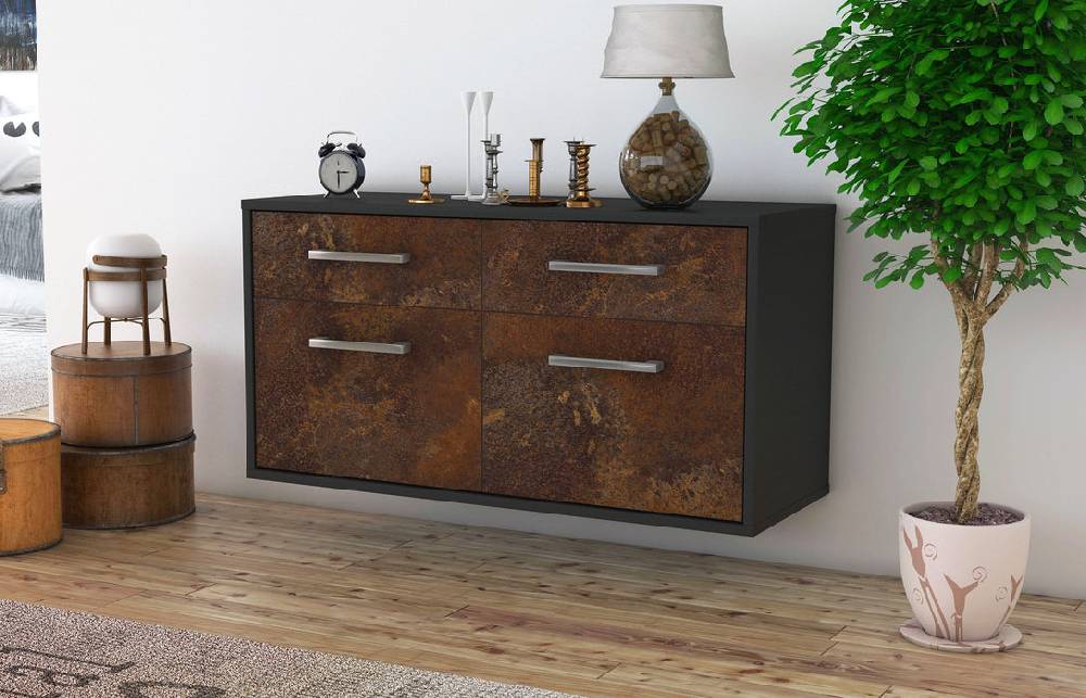 Stil Zeit Möbel Lowboard Austin, Rost, hängend mit Griffen (92x49x35cm) Fabrik Onlineshop