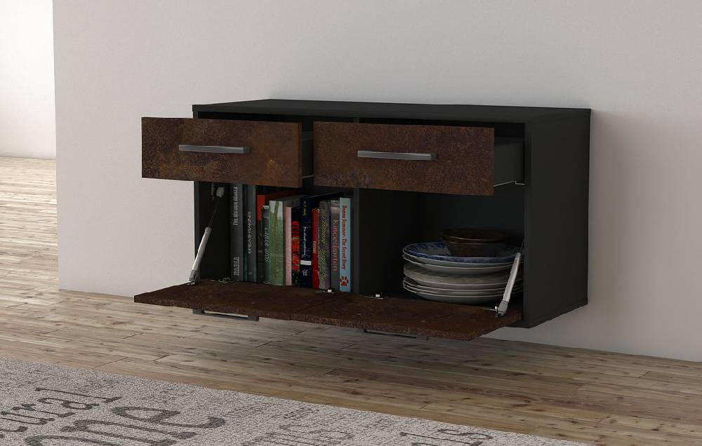 Stil Zeit Möbel Lowboard Austin, Rost, hängend mit Griffen (92x49x35cm) Fabrik Onlineshop