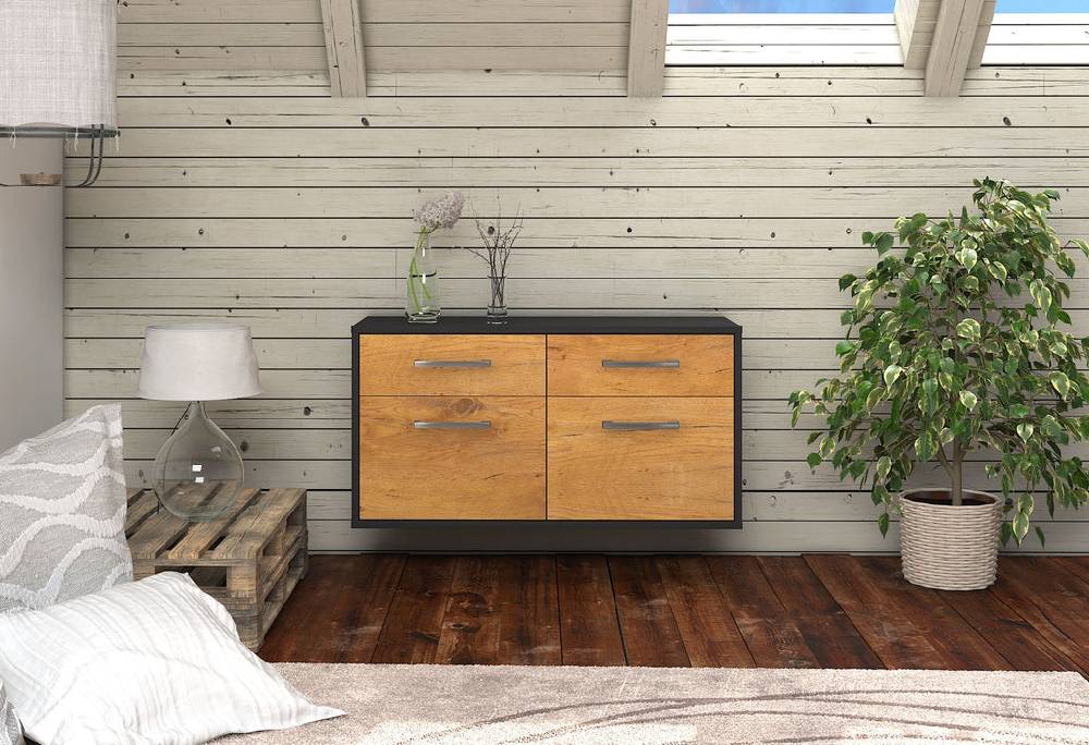 Stil Zeit Möbel Lowboard Austin, Eiche, hängend mit Griffen (92x49x35cm) Fabrikpreis