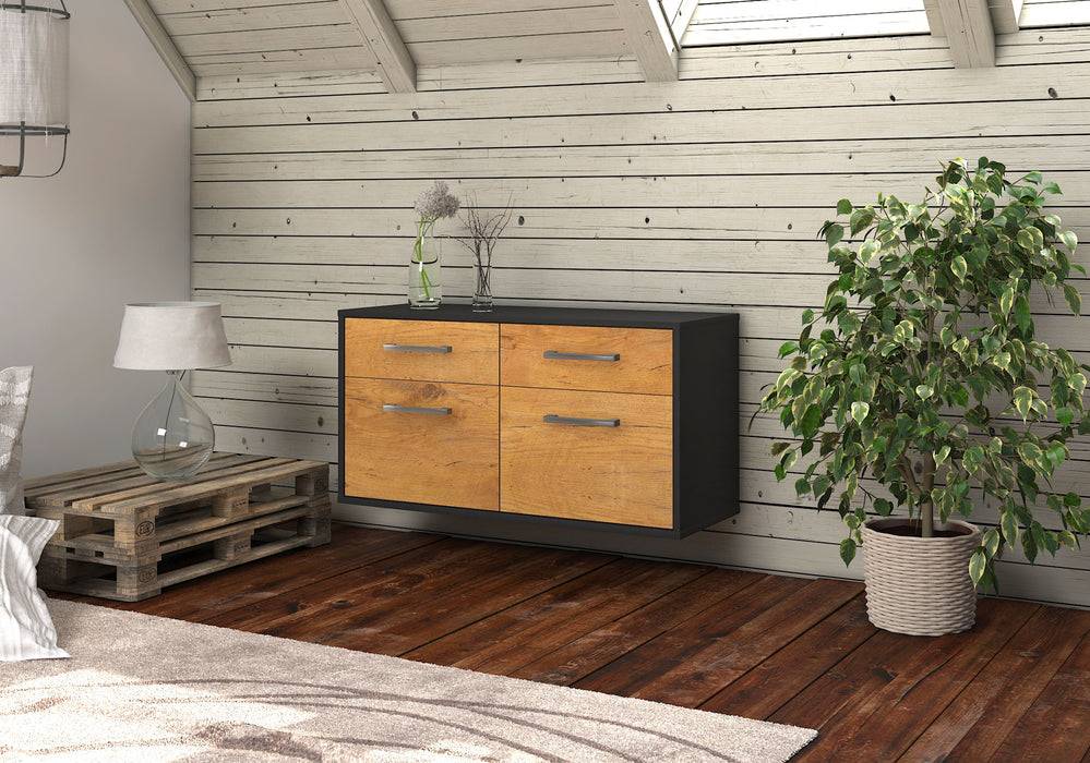 Stil Zeit Möbel Lowboard Austin, Eiche, hängend mit Griffen (92x49x35cm) Fabrikpreis