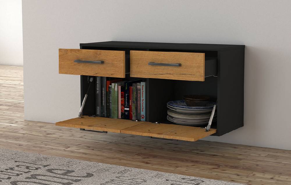 Stil Zeit Möbel Lowboard Austin, Eiche, hängend mit Griffen (92x49x35cm) Fabrikpreis