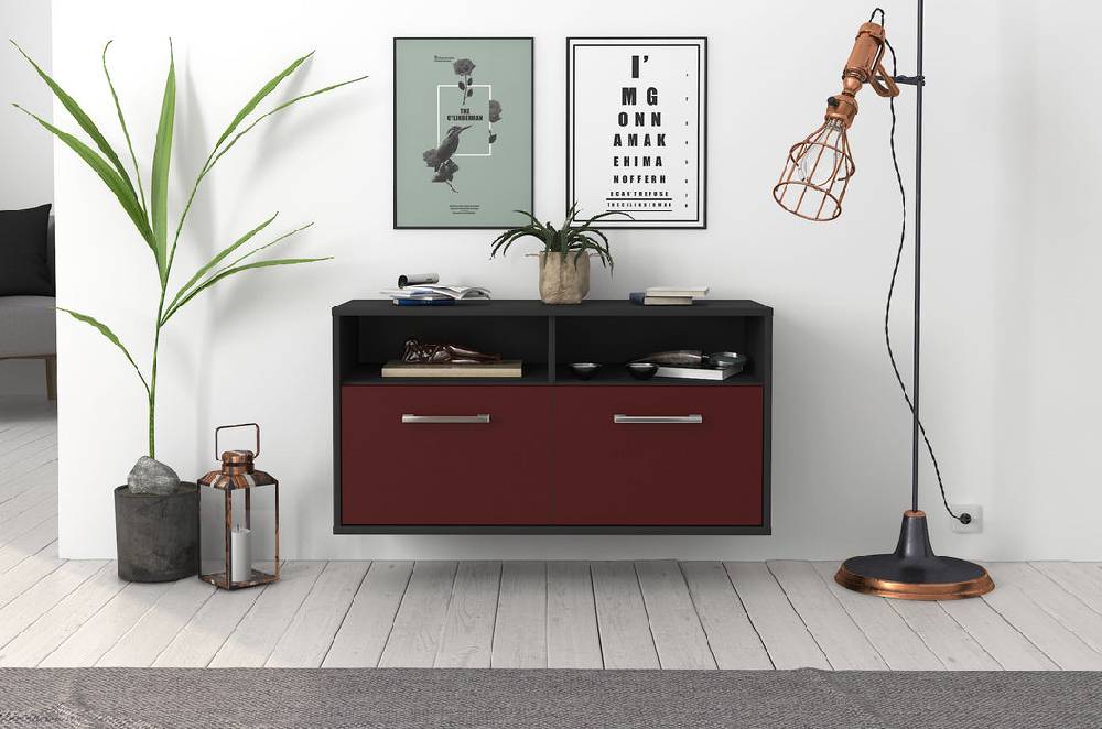 Stil Zeit Möbel Lowboard Columbus, Bordeaux, hängend mit Griffen (92x49x35cm) Sonderangebot