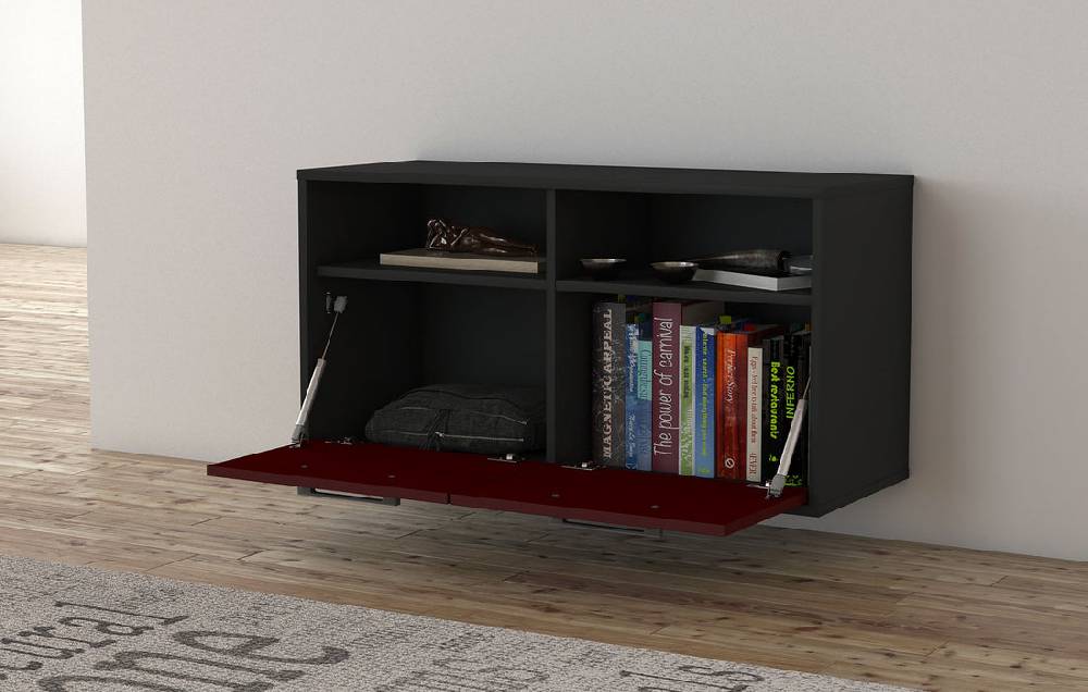 Stil Zeit Möbel Lowboard Columbus, Bordeaux, hängend mit Griffen (92x49x35cm) Sonderangebot